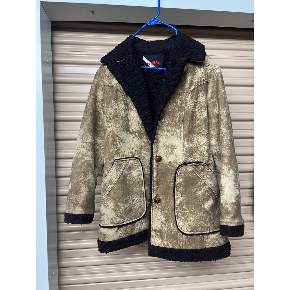 Wiman Faux Shearling Coat Womens Medium Tan Brown Vintage Sherpa Lined Jacket‎